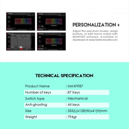 Fantech MK856 Green MAXFIT87 Customizeable Full Size Programmable Macro RGB Mechanical Keyboard (ME Series)