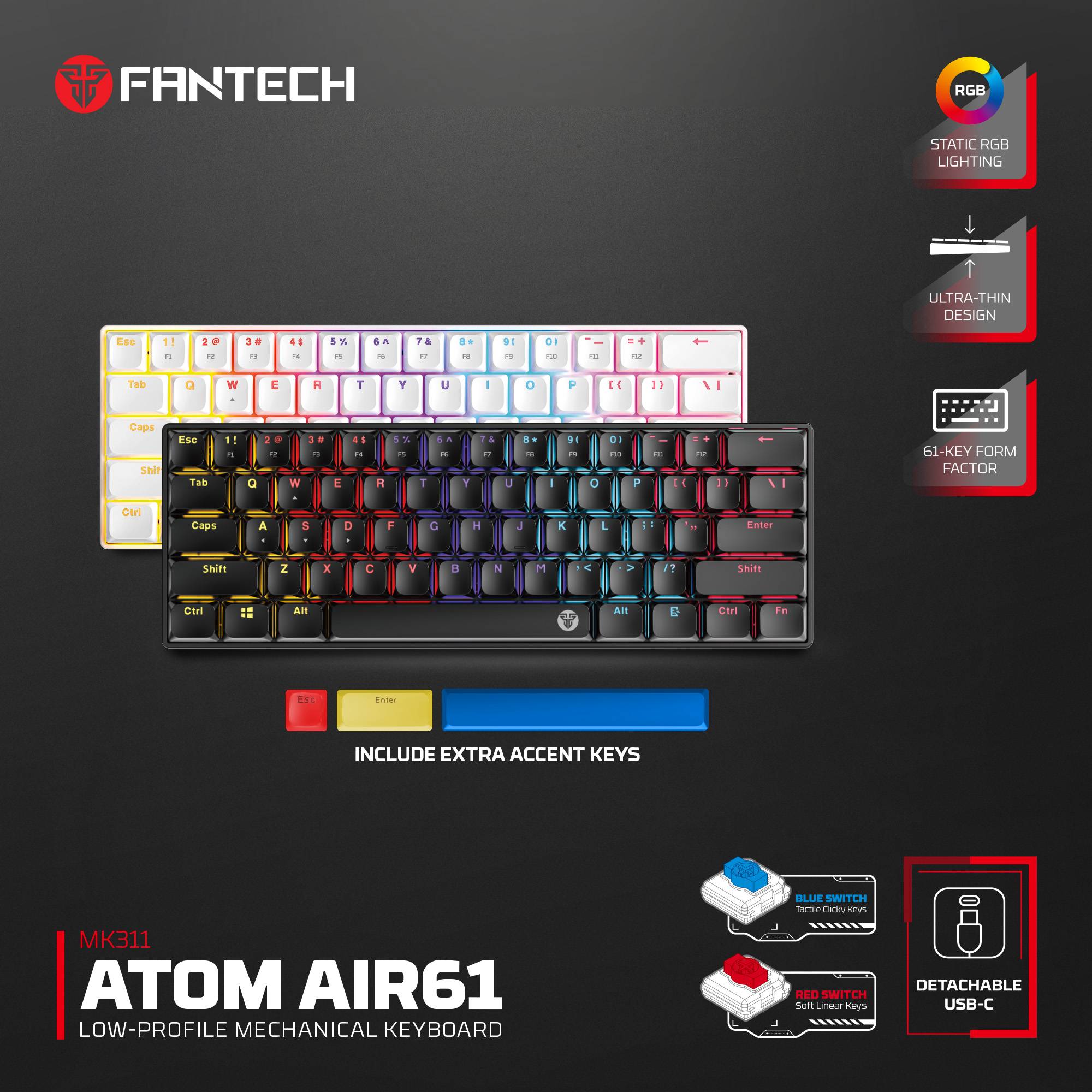 Fantech Atom Air 61 MK311 Low Profile Keyboard Mekanikal – Papan ...